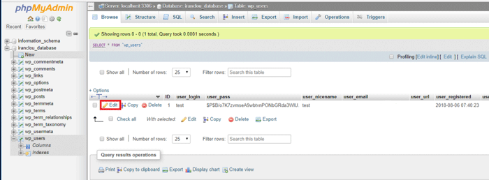 Change Password using PHPmyAdmin