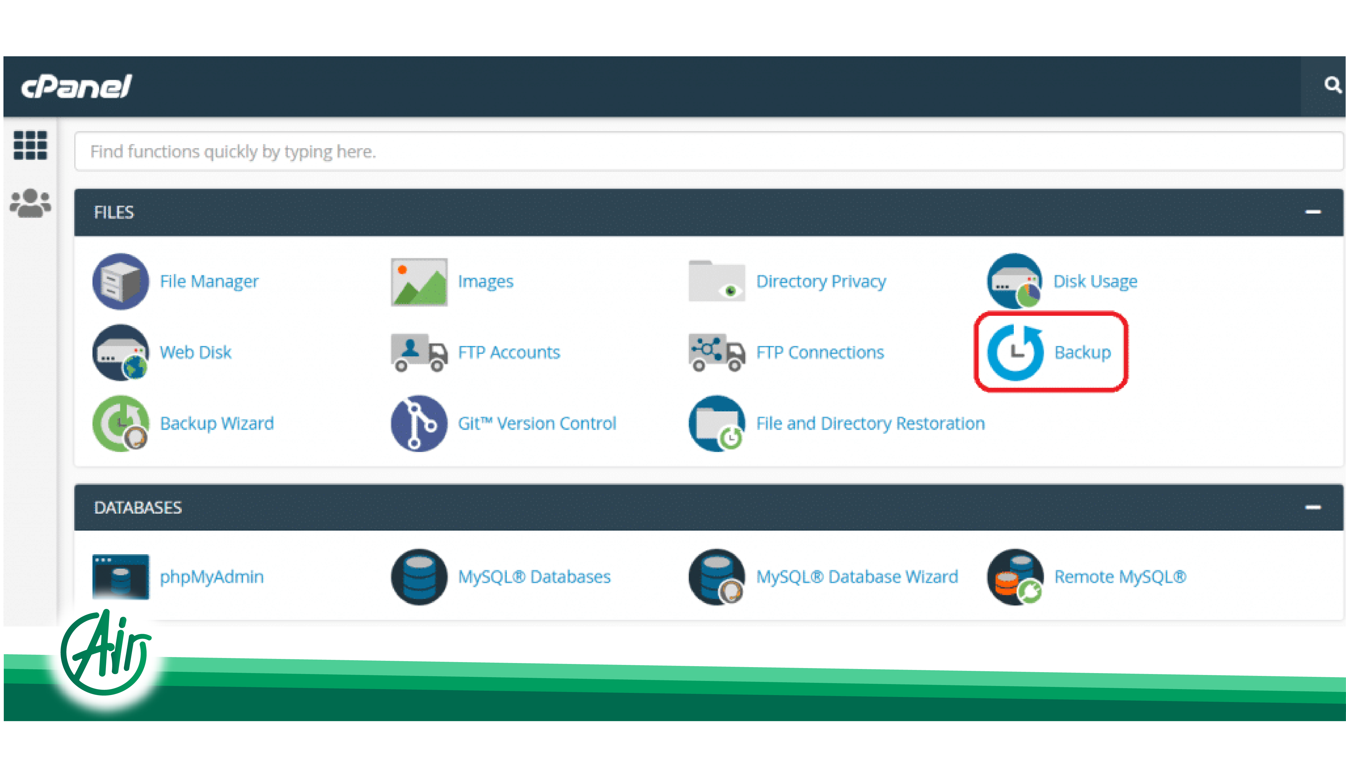 Server backup icon with cPanel logo for restoring MySQL databases.