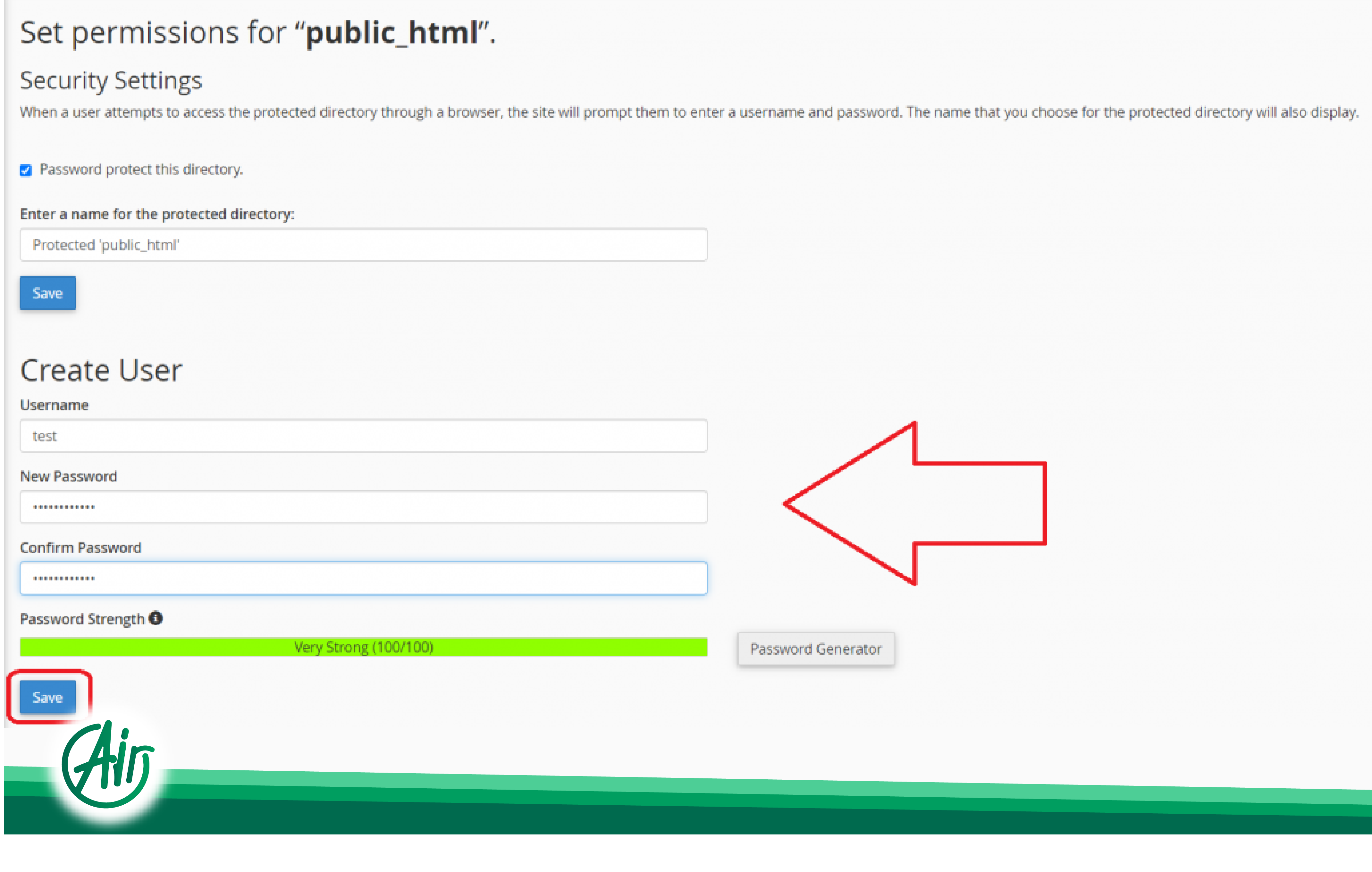 Set a Password in CPanl