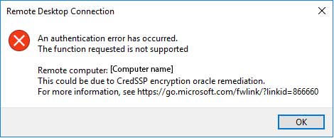 Remote desktop connection authentication error